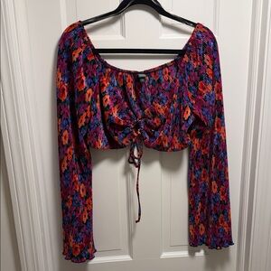Wild Fable Floral Bell Sleeve Blouse - Red and Blue